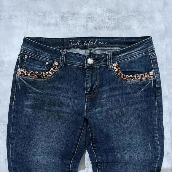 Y2K LA Idol Bluee Leopard Print 00s Denim Jeans - Picture 6 of 8